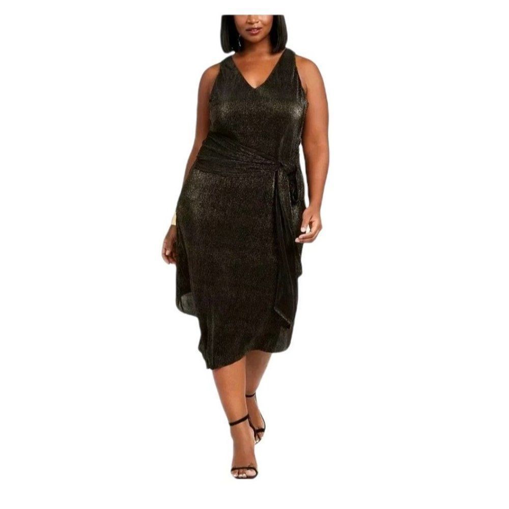 Rachel Roy Metallic Crinkle Handkerchief Dress Size XL